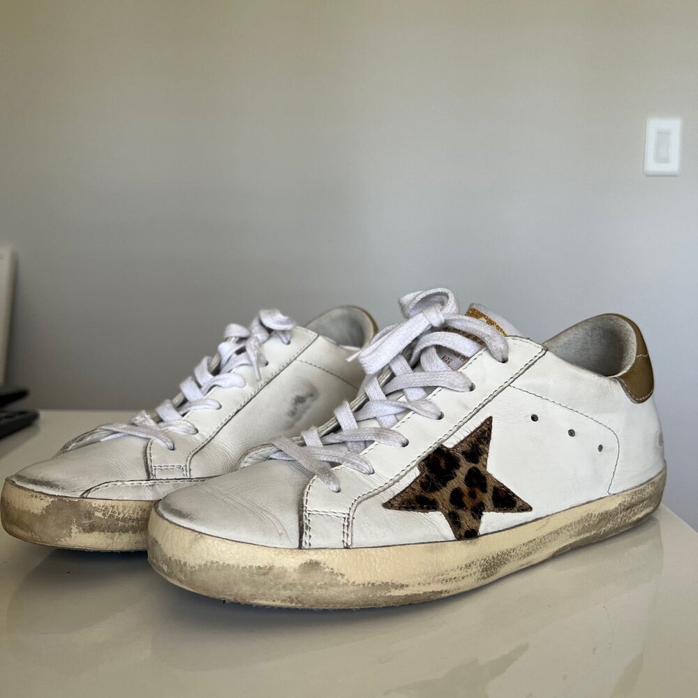Golden Goose Women's Superstar distressed leopard-print calf hair Size 36